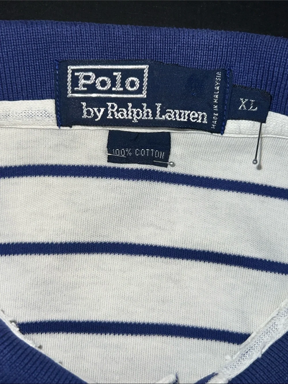 Polo by Ralph Lauren Cream Polo with Navy Stripes and Navy Collar
